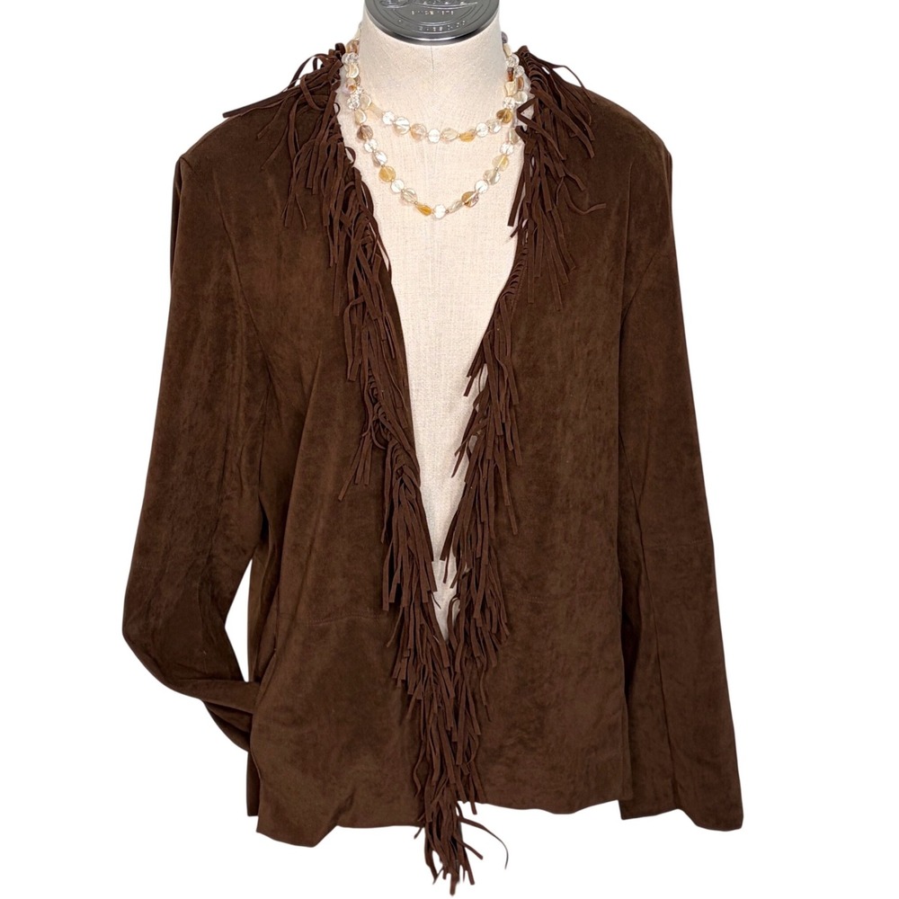 Norton McNaughton Brown Suede Fringe Open Front‎ Jacket Women's XL WESTERN
